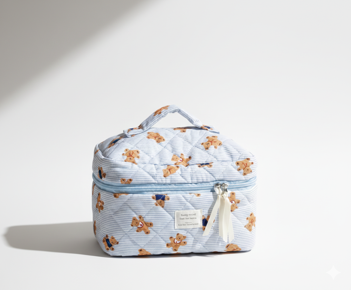 Trousse de Toilette Matelassée Motif Oursons