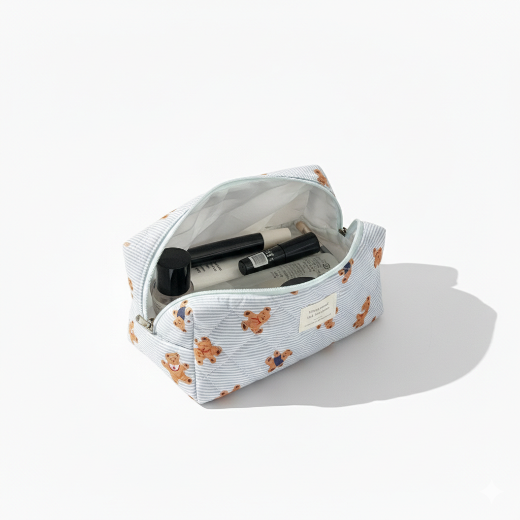 Trousse de Toilette Matelassée Motif Oursons