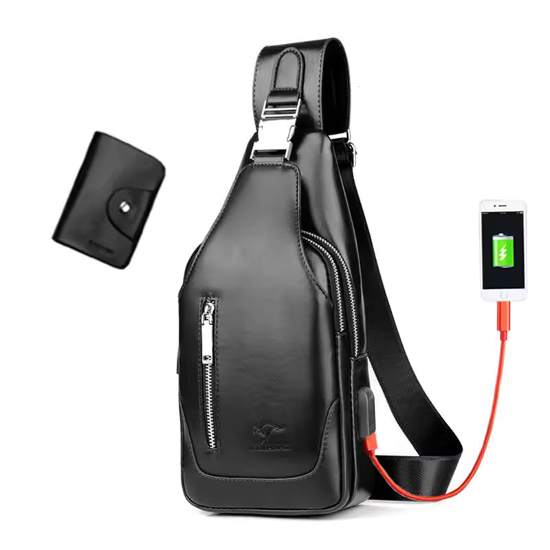 Sacoche Bandoulière Homme Antivol en Cuir - Port USB & Étanche